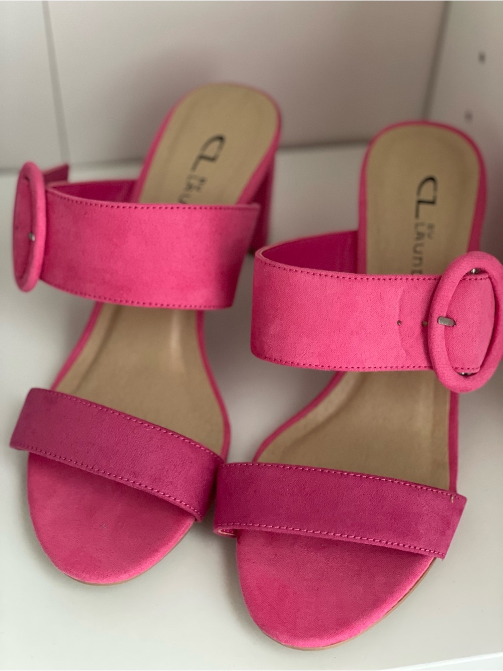 CL by Laundry Hot Pink Suede Slide Mules with Buckle